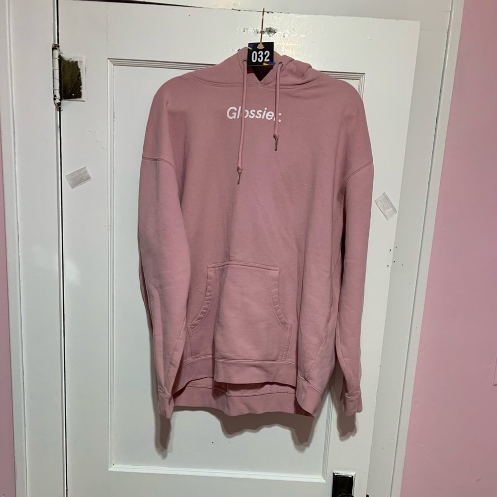 Glossier pink hooded sweatshirt
Size X large
